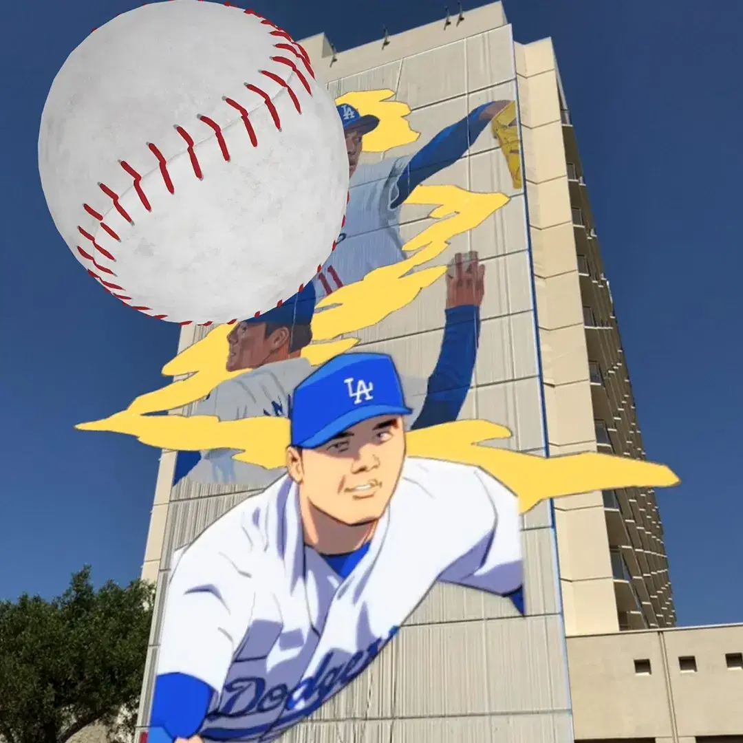A mural of three Dodgers players comes to life in augmented reality