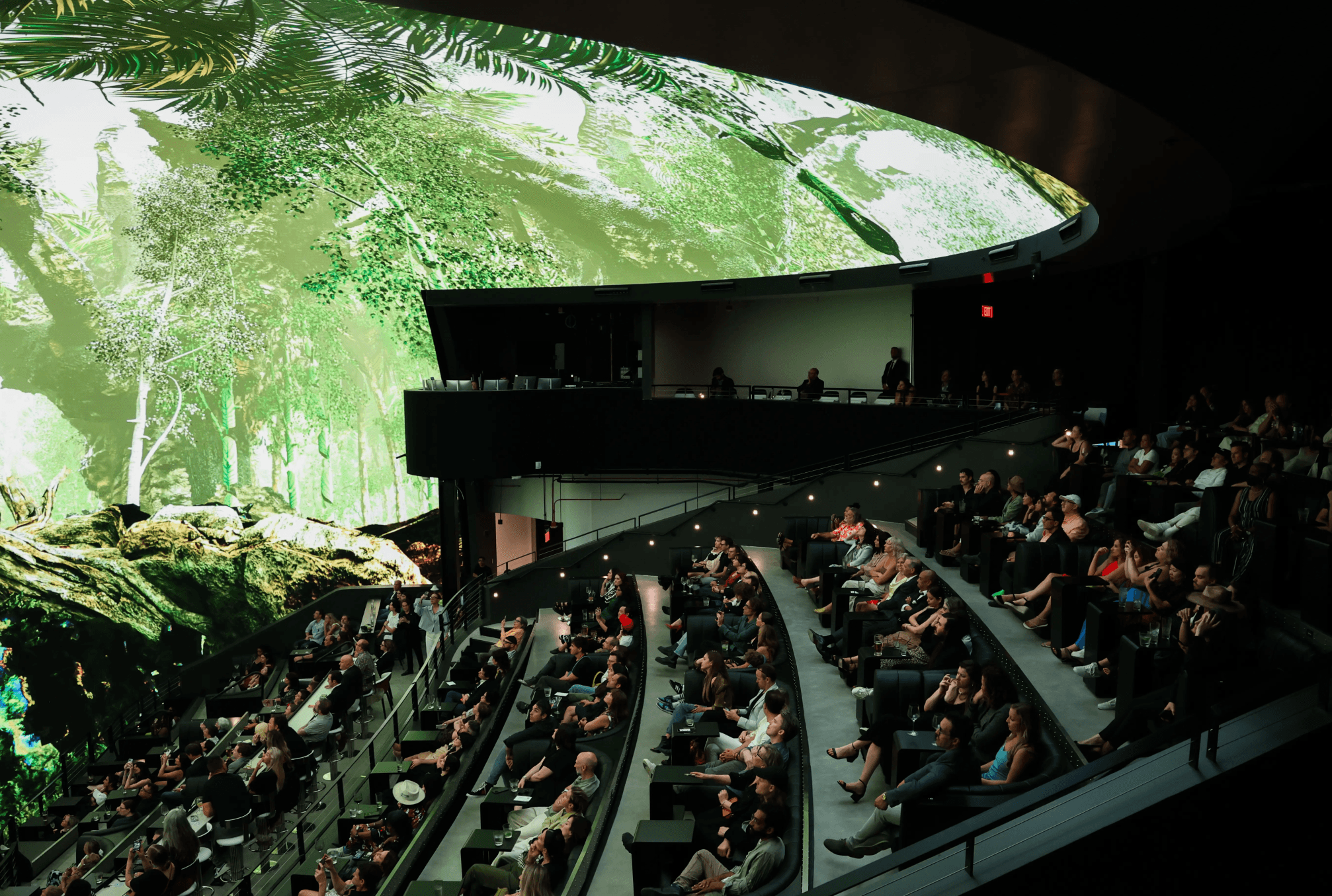 A domed theater showing a lush forest